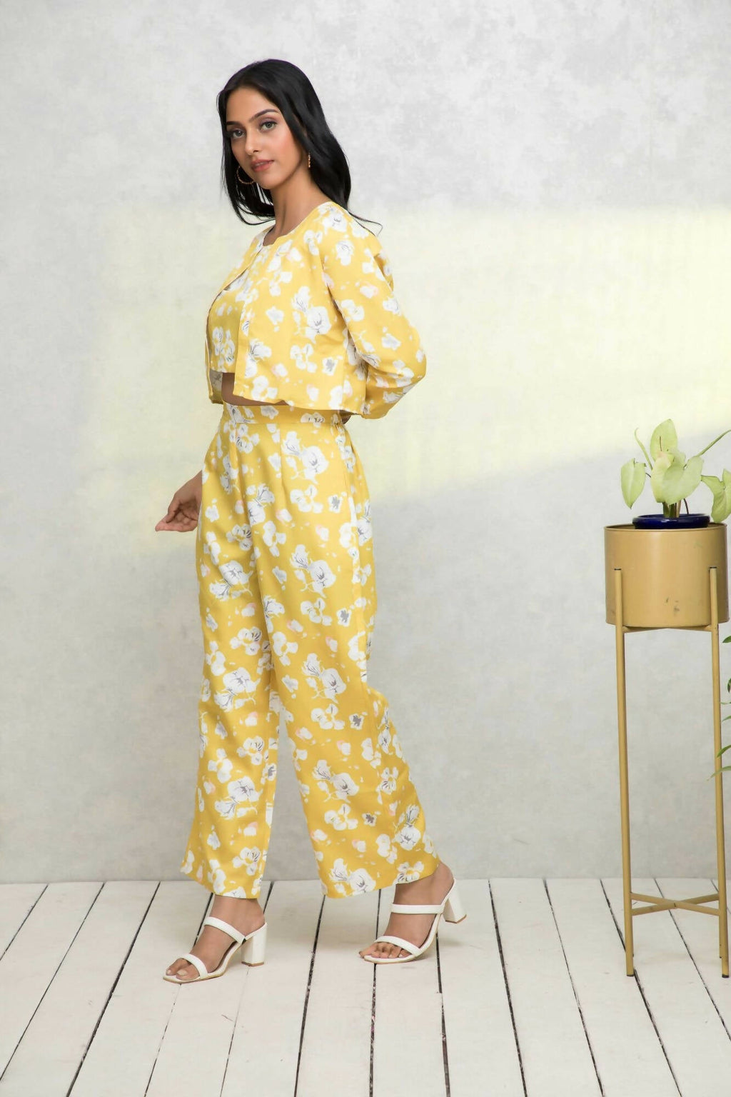 Myshka Women Yellow Printed Pastels Co-Ords