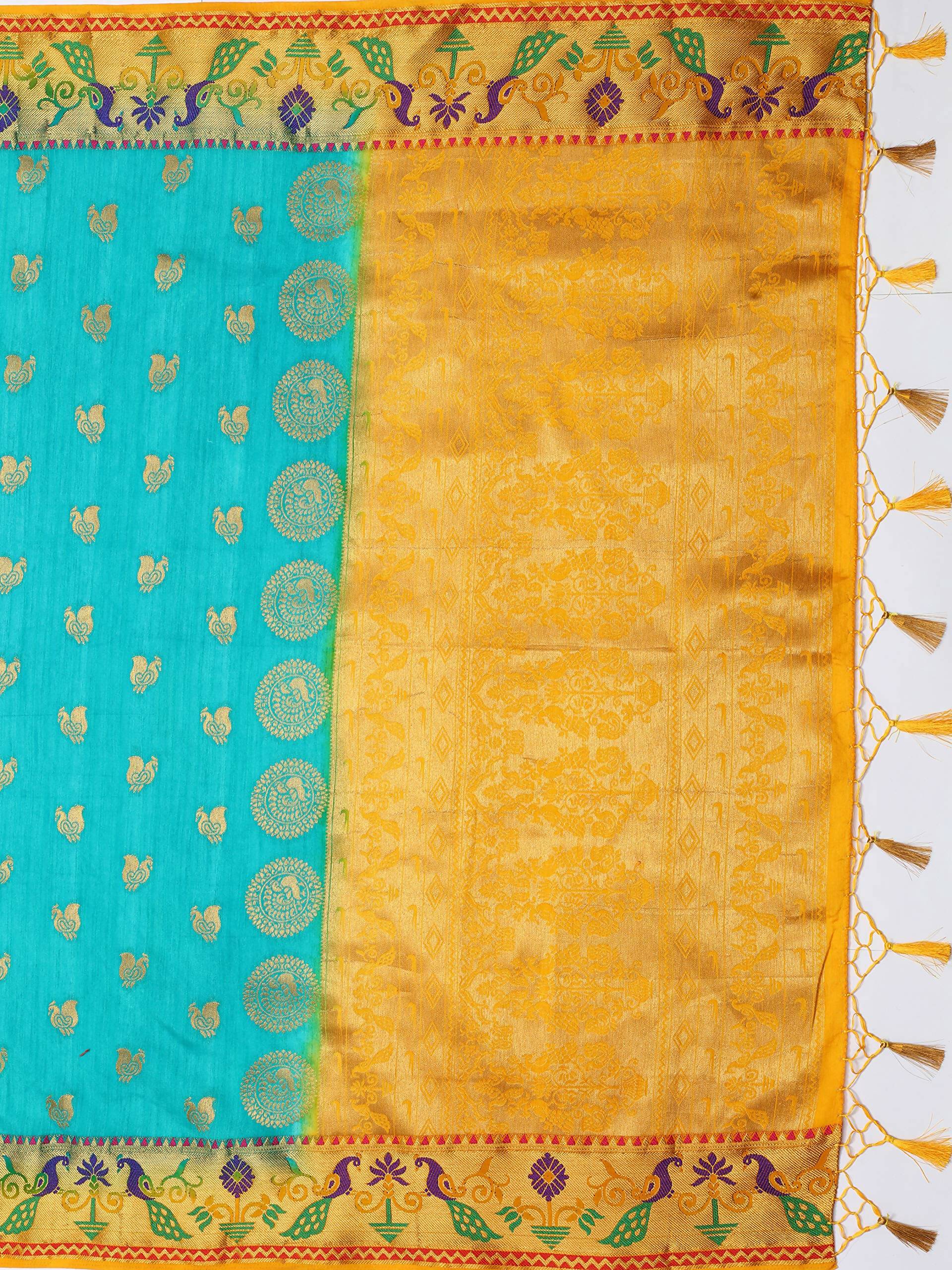 Mimosa Women's Turquoise Kanchipuram Silk Saree