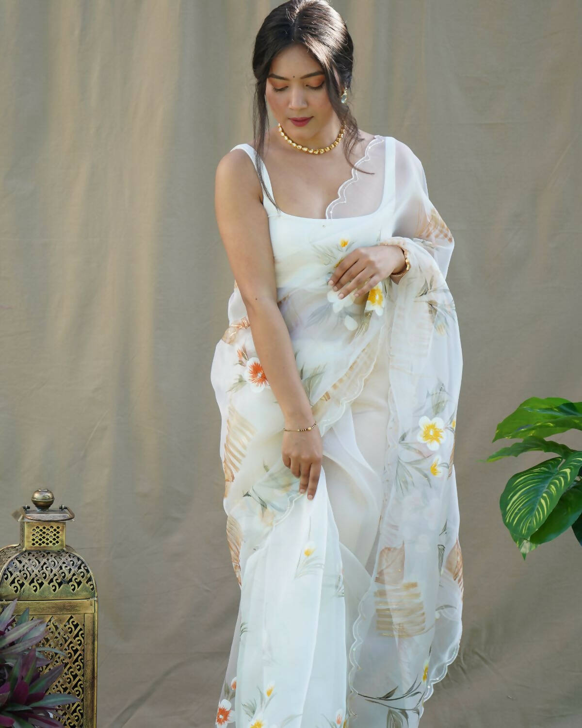 Vamsee Yellow Organza Saree