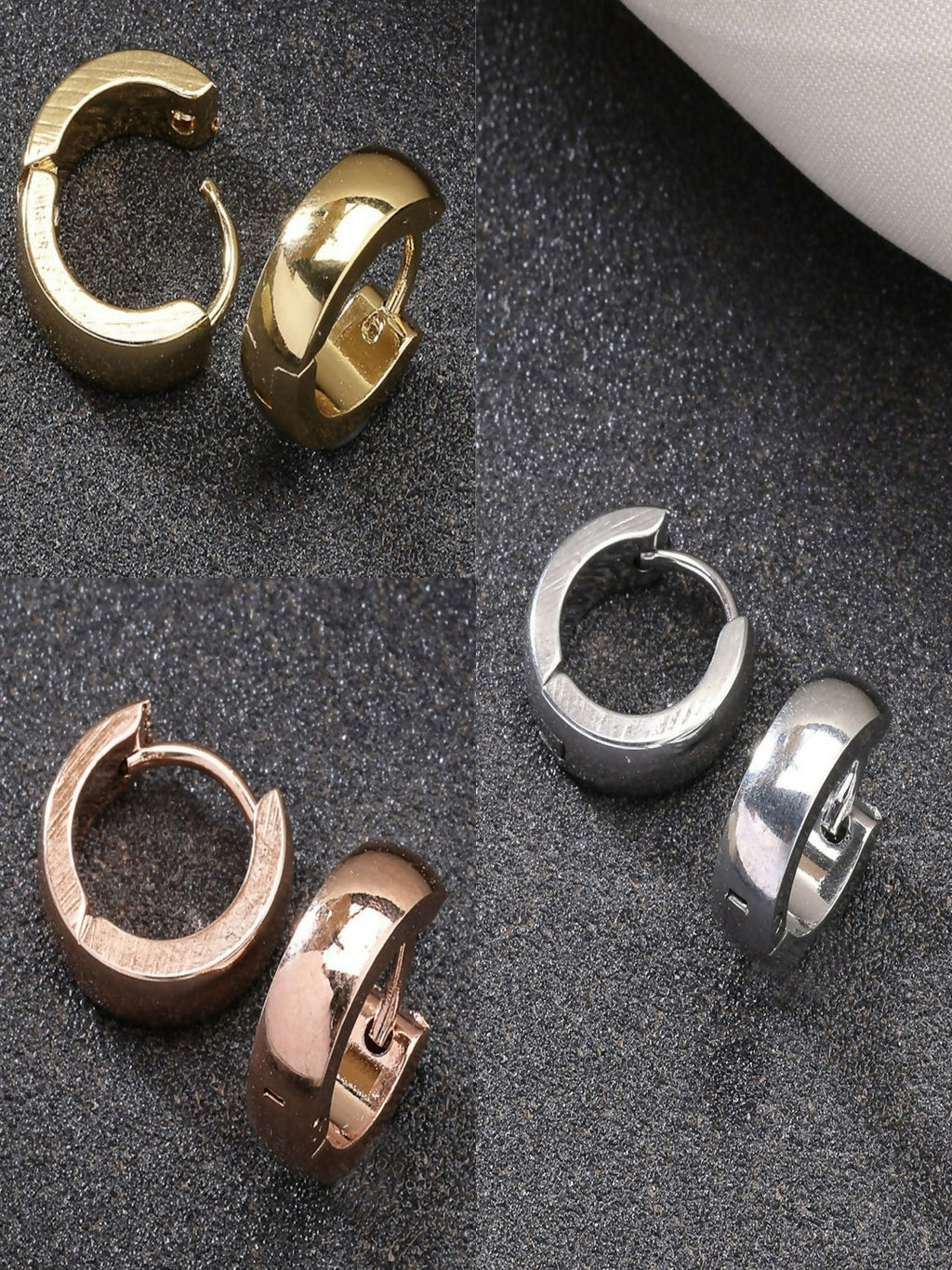 NVR Men's Set of 3 Multicolor Rhodium-Plated Stainless Steel Hoop Earrings