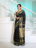Exclusive Collection Beautiful Black Pure Cotton Woven Handloom Saree With Running Blouse Piece