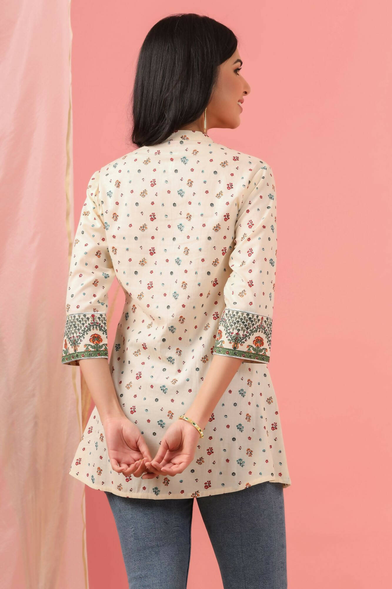 Juniper Women Ivory Cambric Printed Straight Tunic