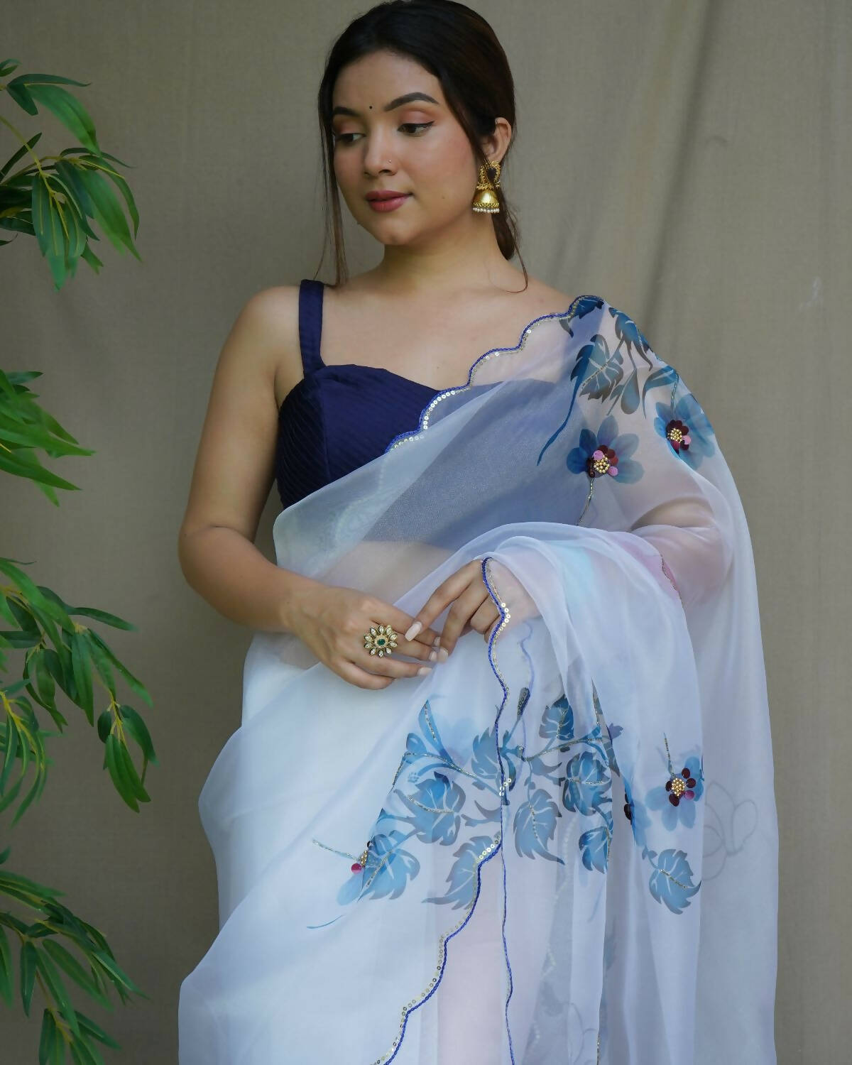 Vamsee White Organza Saree