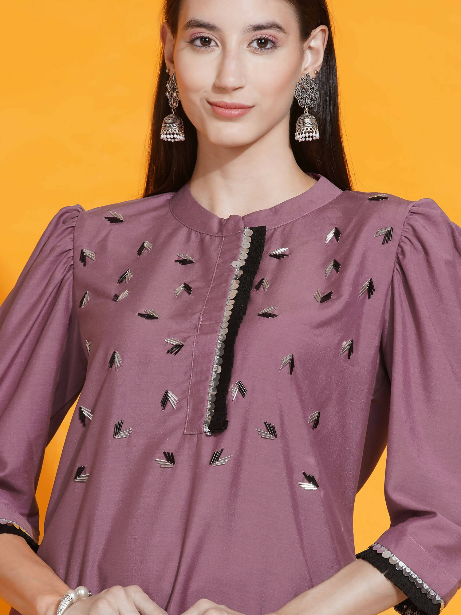 Women Republic Mauve Hand Embellished Kurta With Dhoti