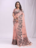 Shree Shyam Fashion Kashira Peach Linen Cotton Saree