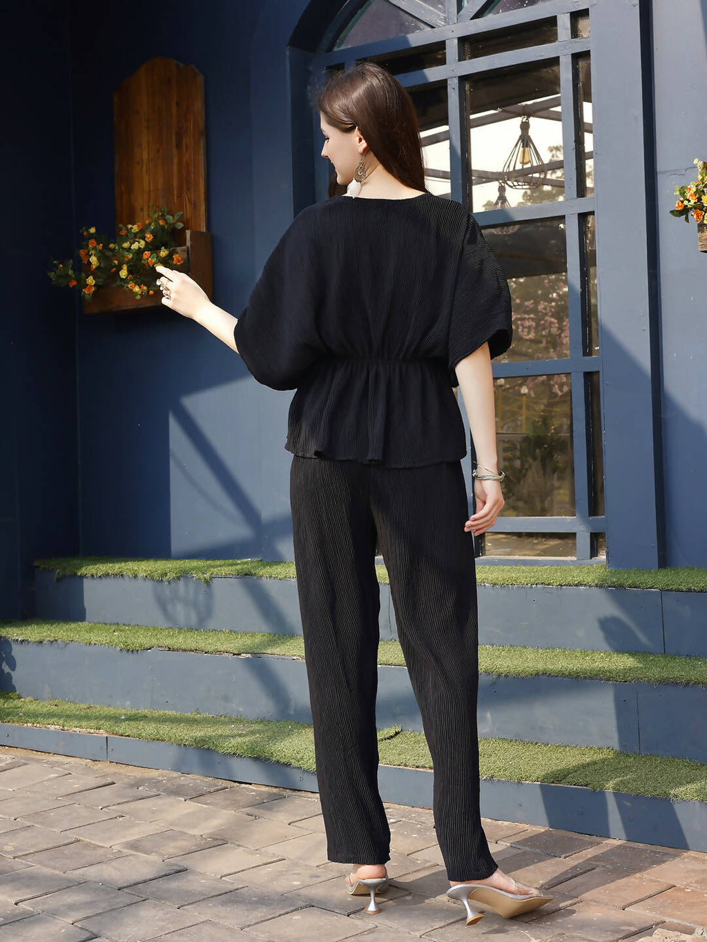 Black Crush Plain Top with Matching Bottom - Eesha