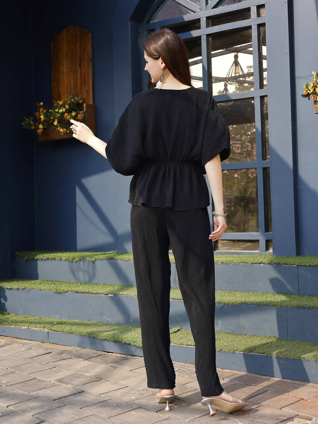 Black Crush Plain Top with Matching Bottom - Eesha