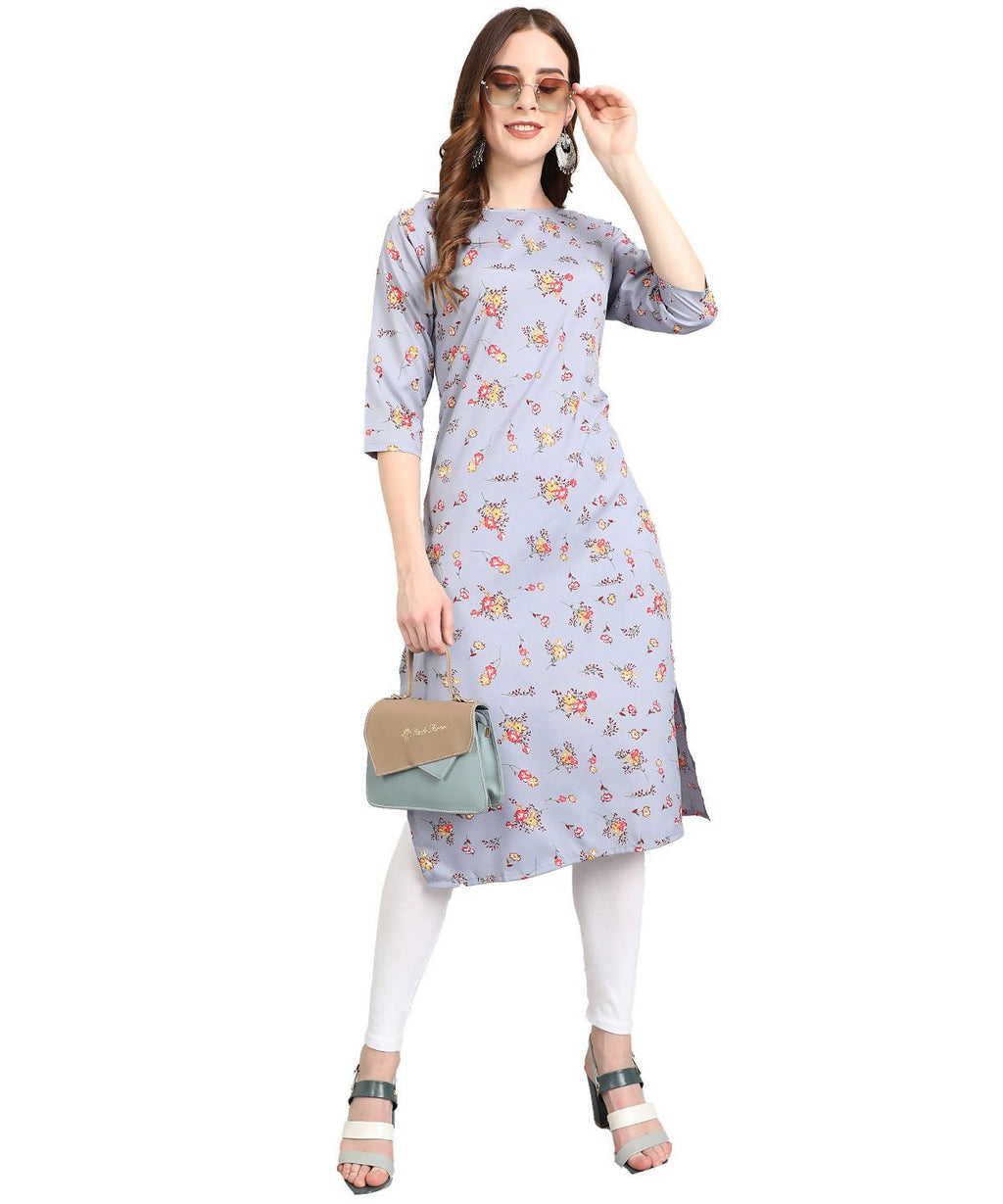 Vamika Grey French Crepe Printed Party Wear/Casual Wear Kurti