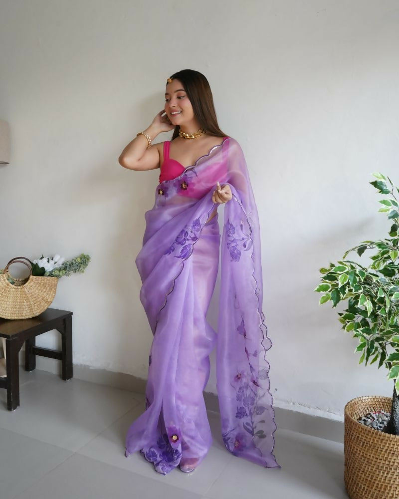 Vamsee Mudra Purple Organza Saree