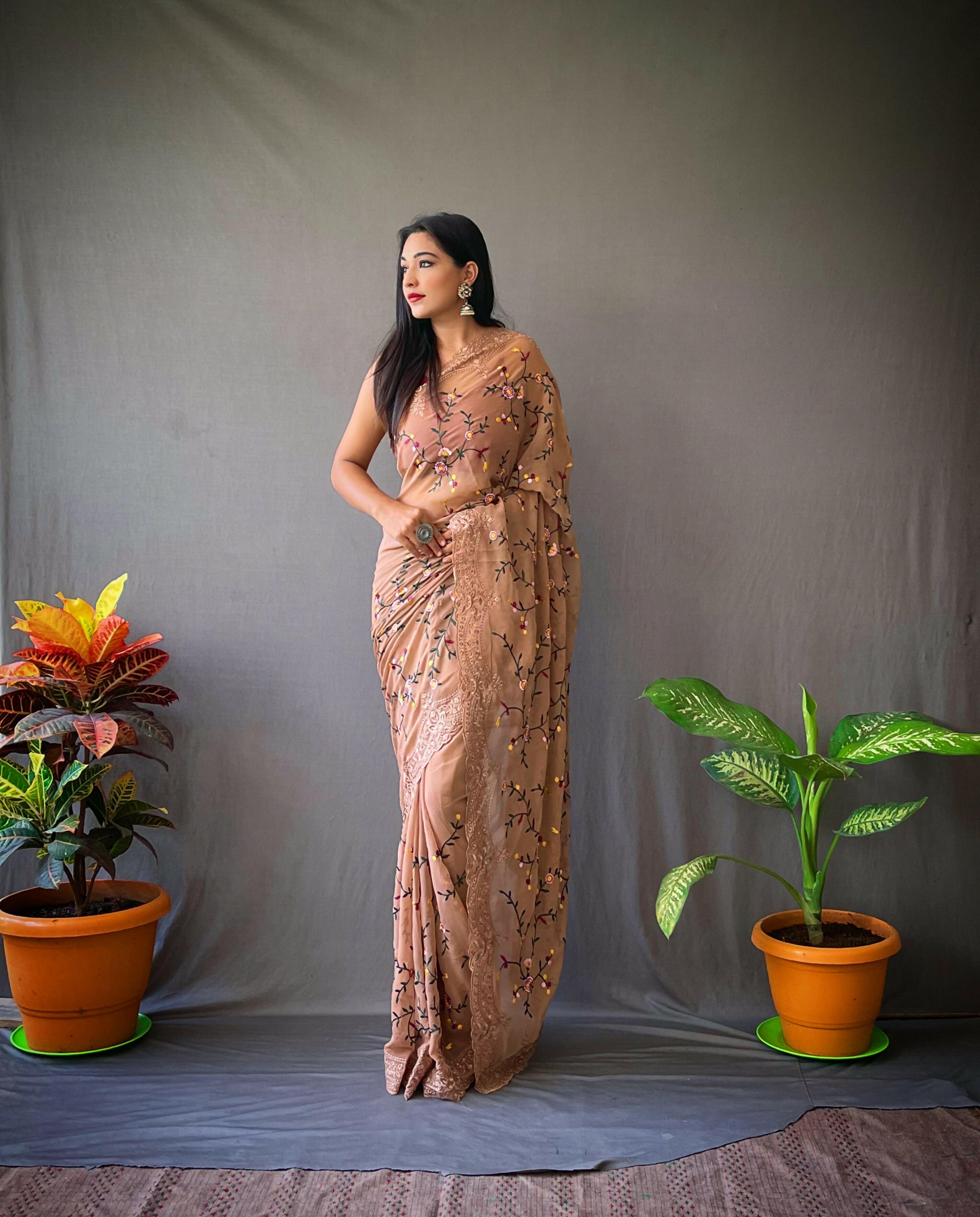 Vamsee Pearl 1 Brown Georgette Saree