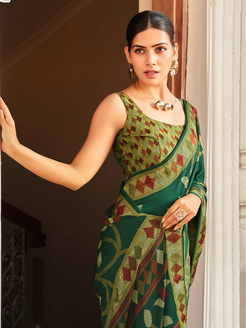 Monjolika Fashion Silk Blend Green Printed Saree