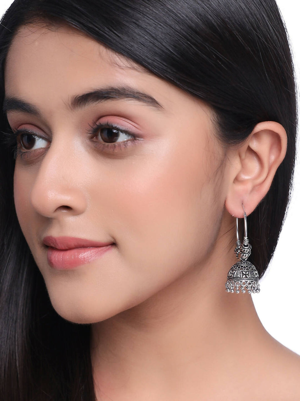 NVR Women Silver-Plated Contemporary Jhumkas Earrings