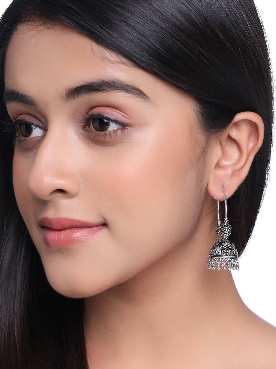NVR Women Silver-Plated Contemporary Jhumkas Earrings