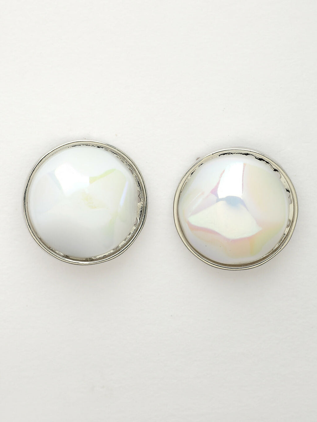 NVR Wome's Silver-Plated Pearl Studded Circular Studs Earring