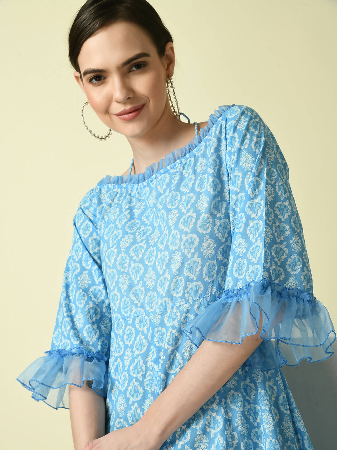 Myshka Women's Blue Empire Printed Dress
