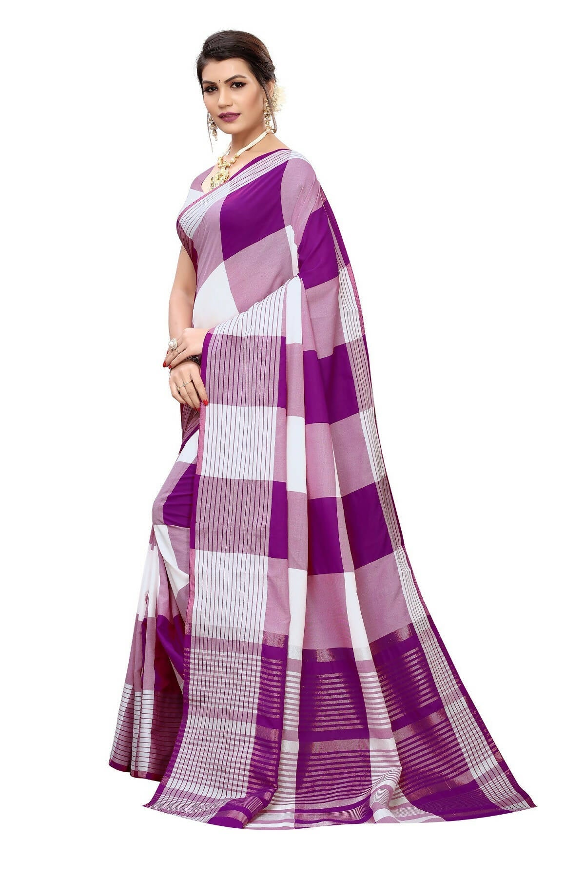 Vamika Wine Cotton Silk Weaving Saree (Gamma Checks Wine)