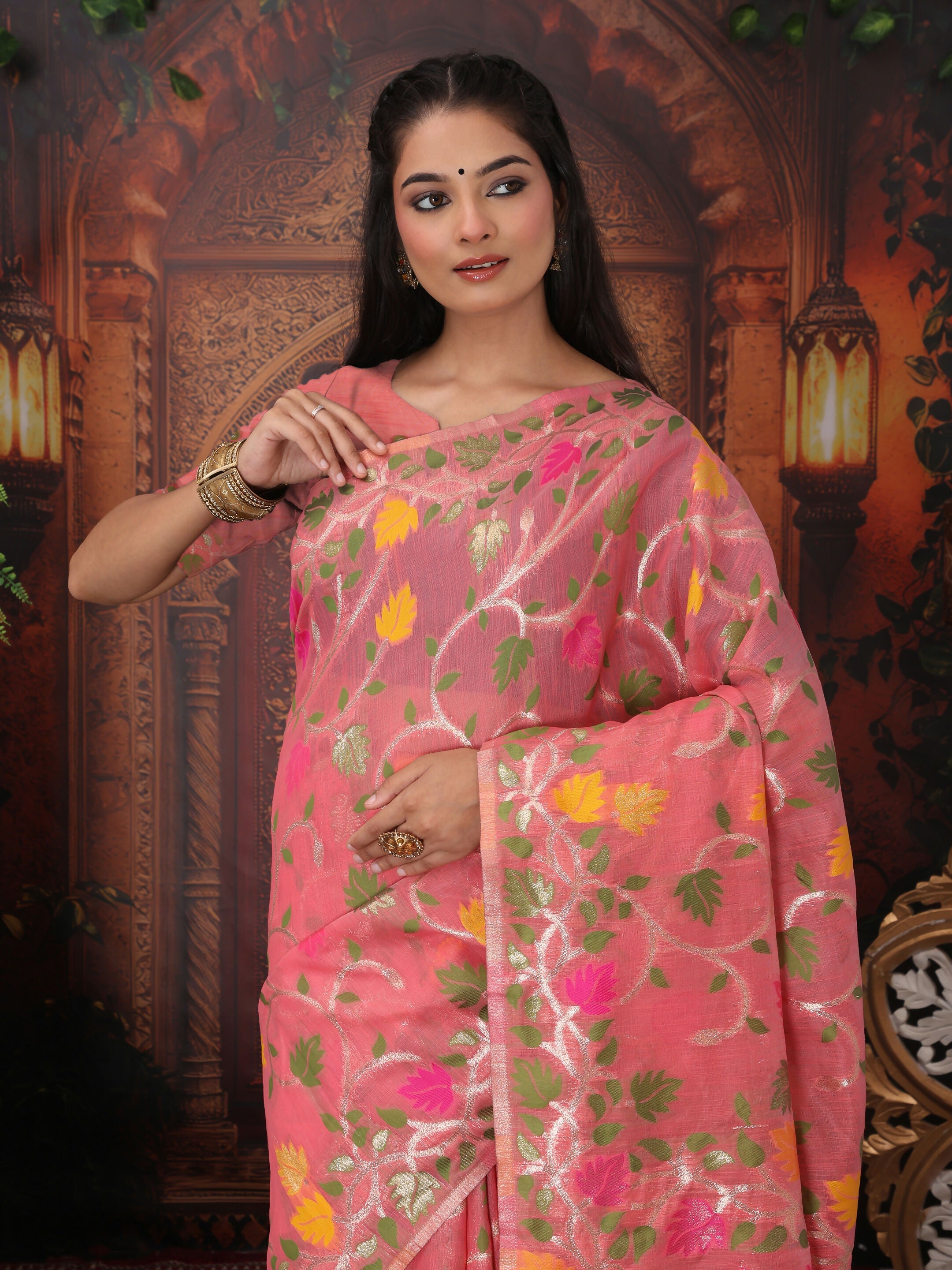 Shree Shyam Fashion Linen Cotton Pink Saree