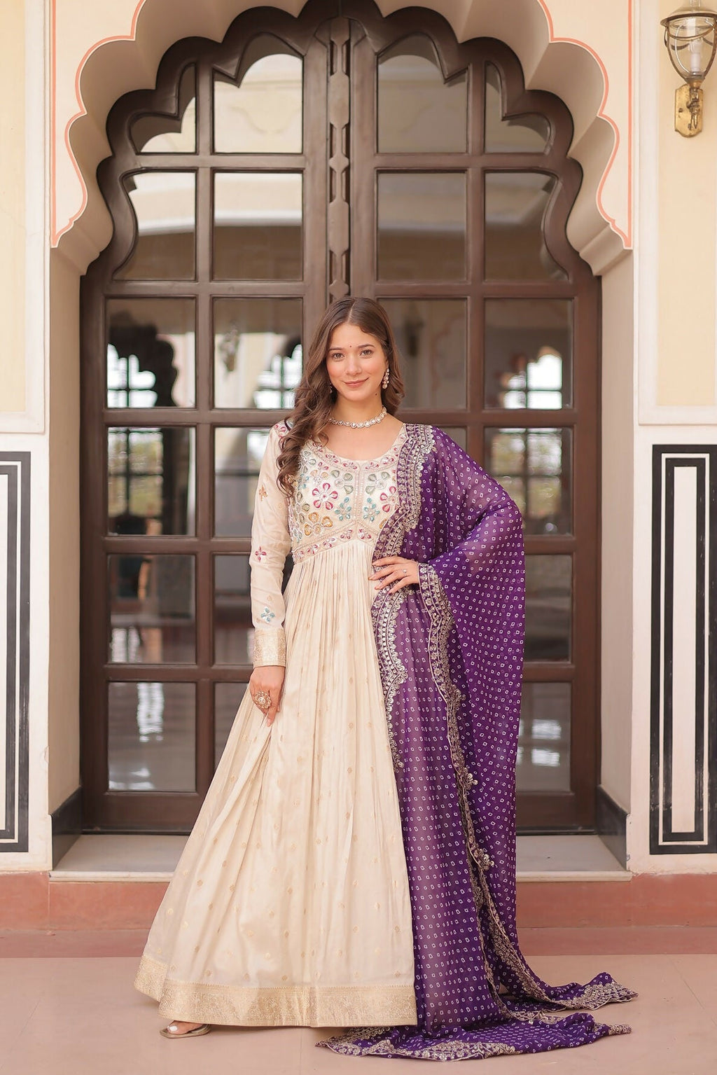 Joban Fashion Purple Jacquard Sequence Embroidery Work Kurta Set
