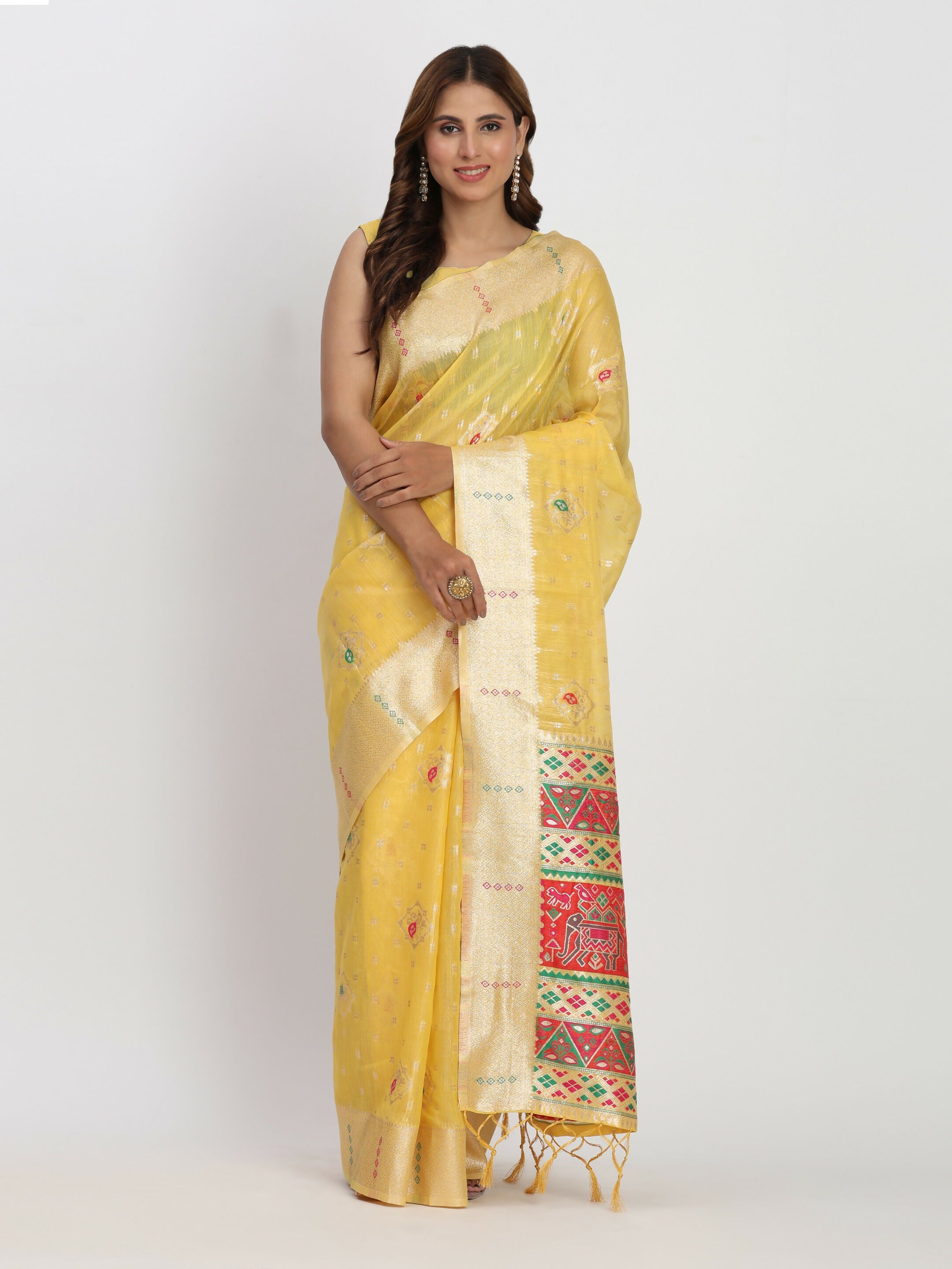Shree Shyam Fashion Linen Cotton Yellow Saree