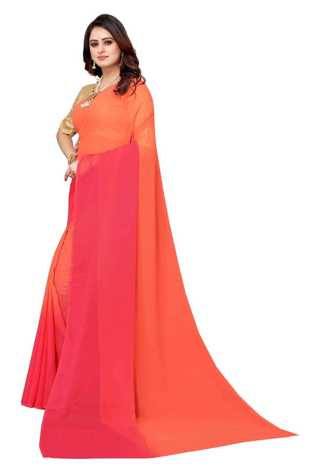 Vamika Peach Half N Half Georgette Saree