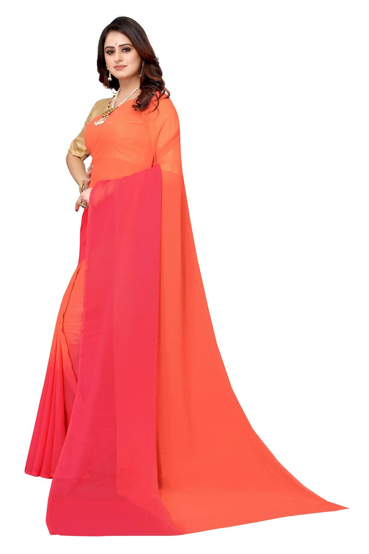 Vamika Peach Half N Half Georgette Saree