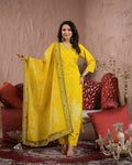 Festive Ethnic Viscose Chanderi Yellow Stitched Suit With Dupatta - Rashmika