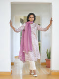 Vaasva Women's Grape Cream Cotton Foil Printedembroidered Suit Set