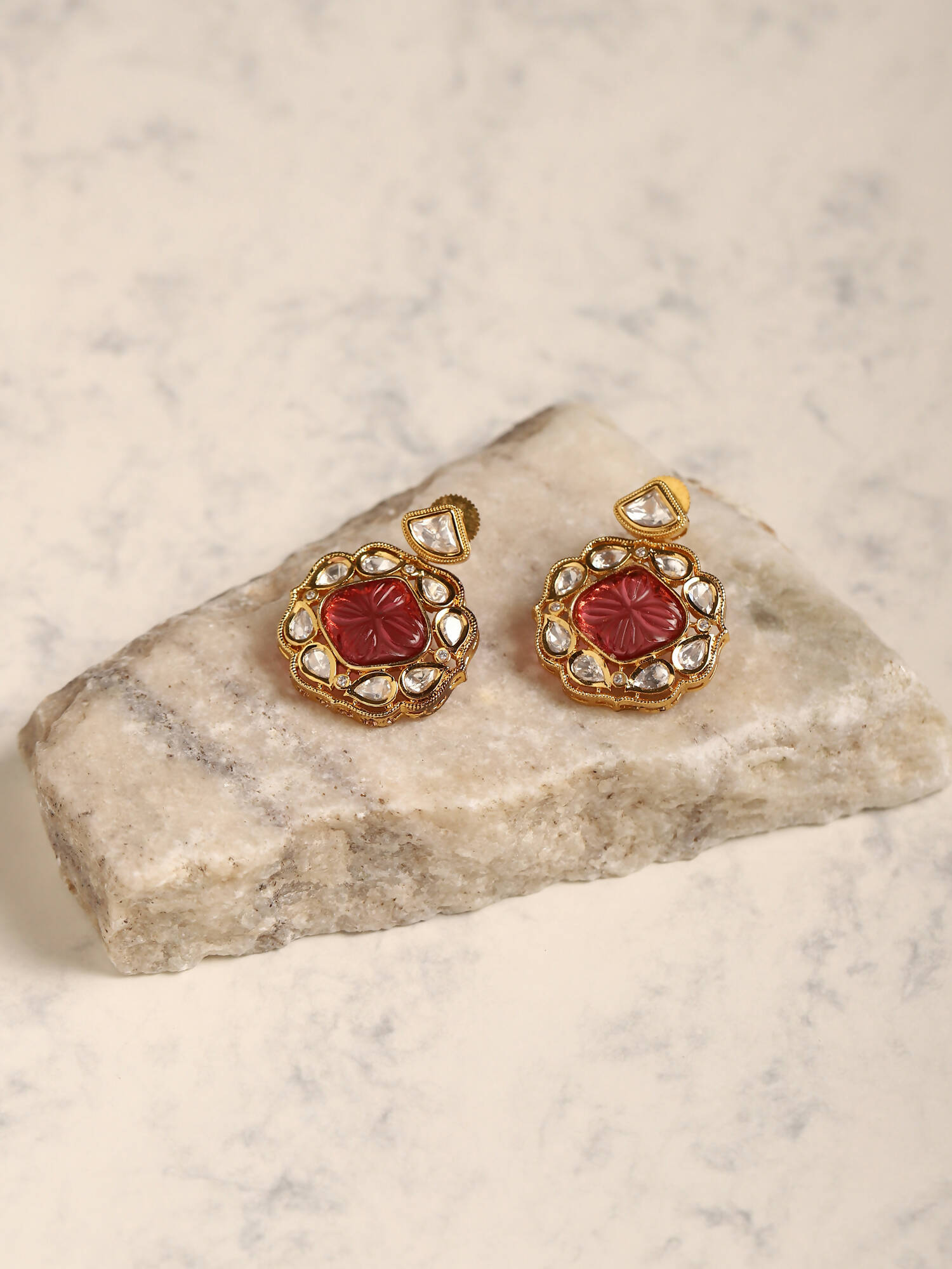 Pink Gold-Polished Contemporary Drop Earrings - Ruby Raang