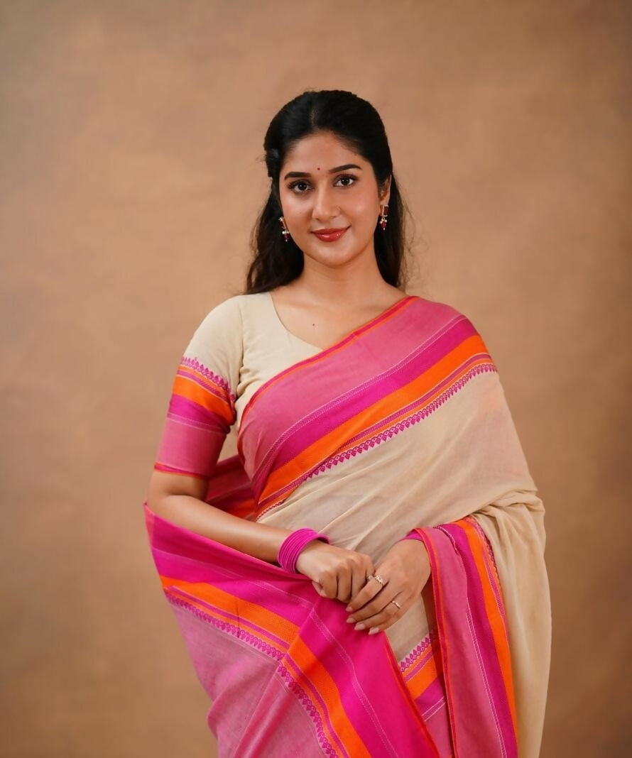 Exclusive Collection Beige Beautiful Khadi Cotton Handloom Saree