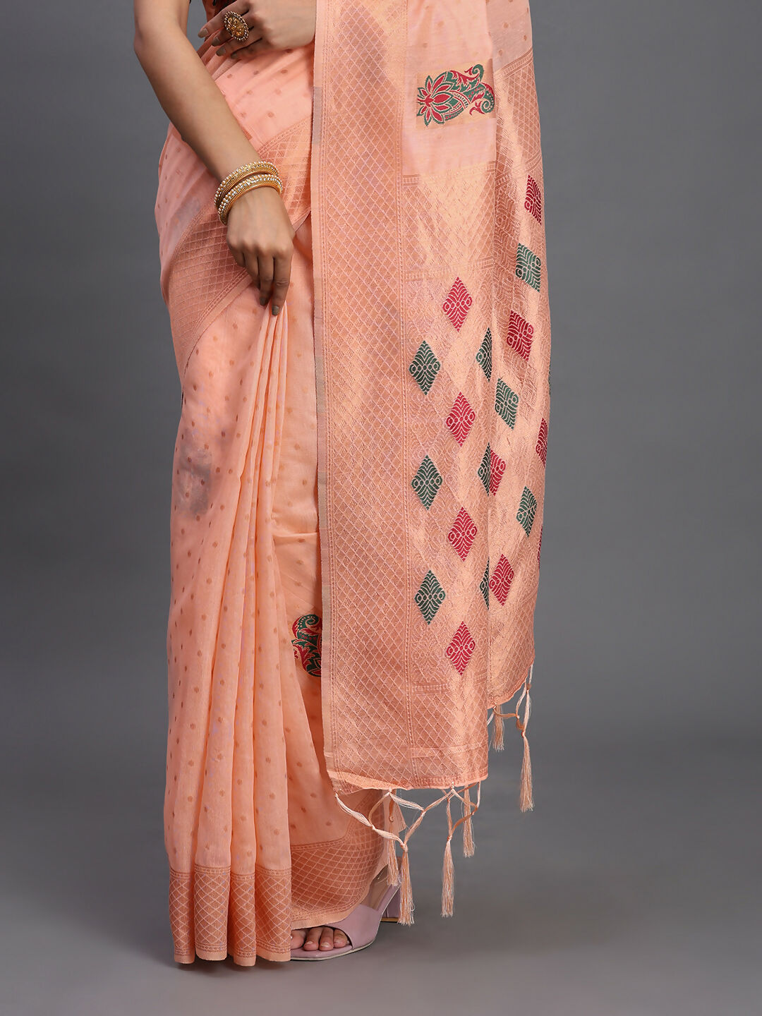 Shree Shyam Fashion Linen Cotton Peach Saree