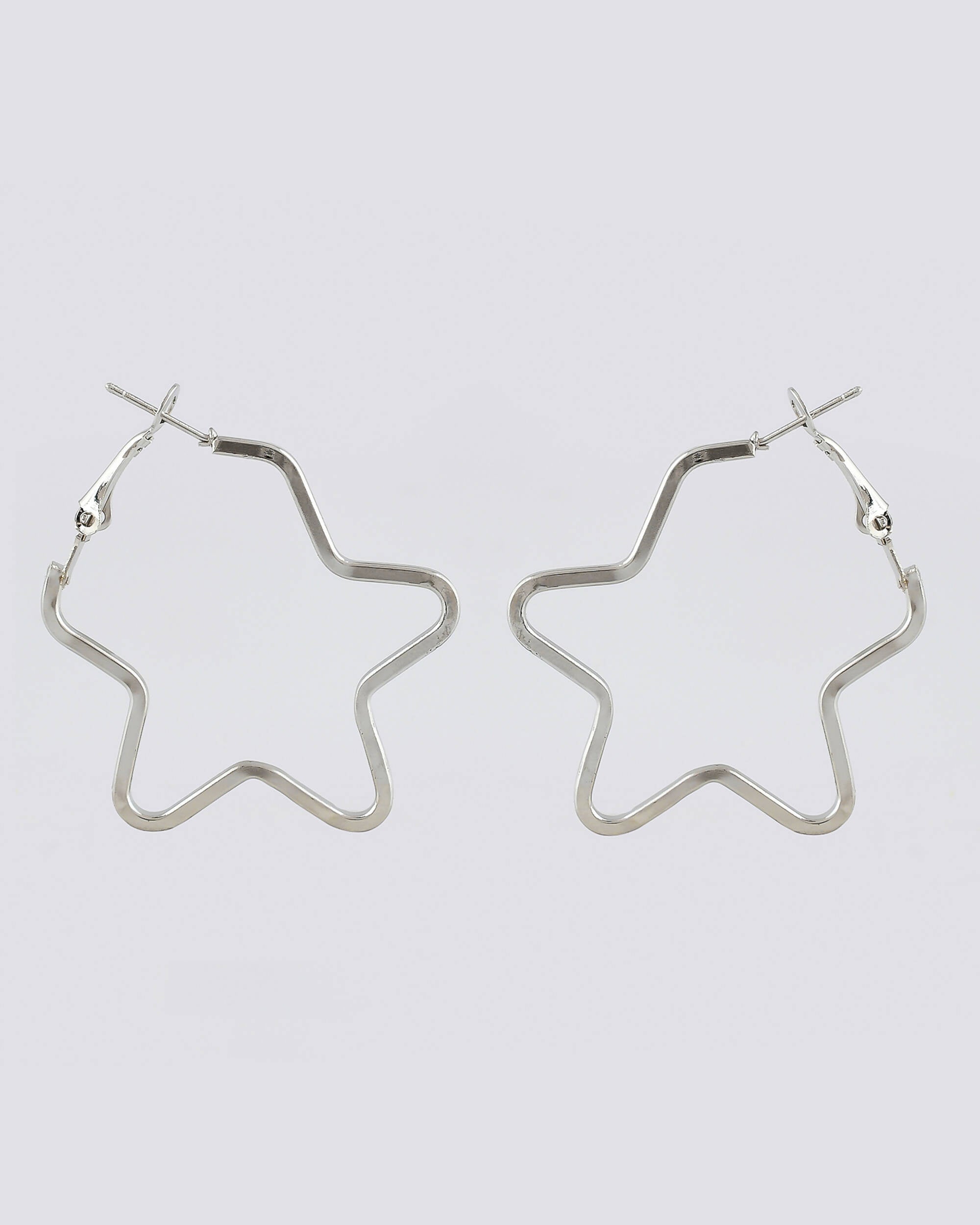 VOJ Women Sliver Tonned Star Shape Stainless Steel Hoop Earrings
