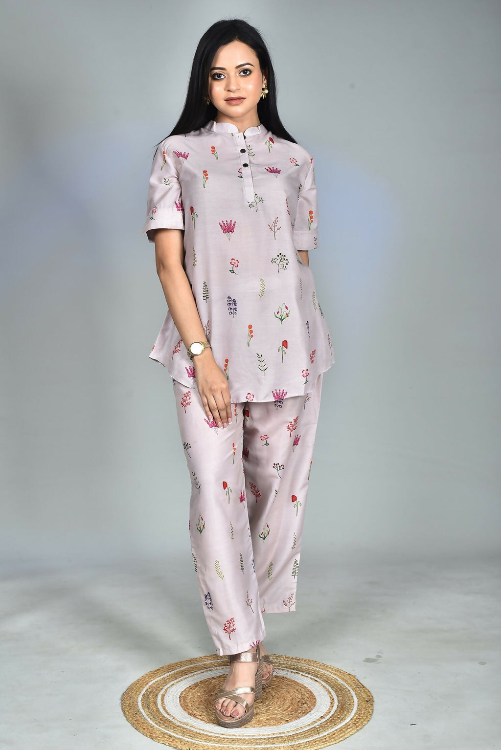 Morchari Digital Print Semi Muslin Co-Ord Set Top & Trouser-Multicolor