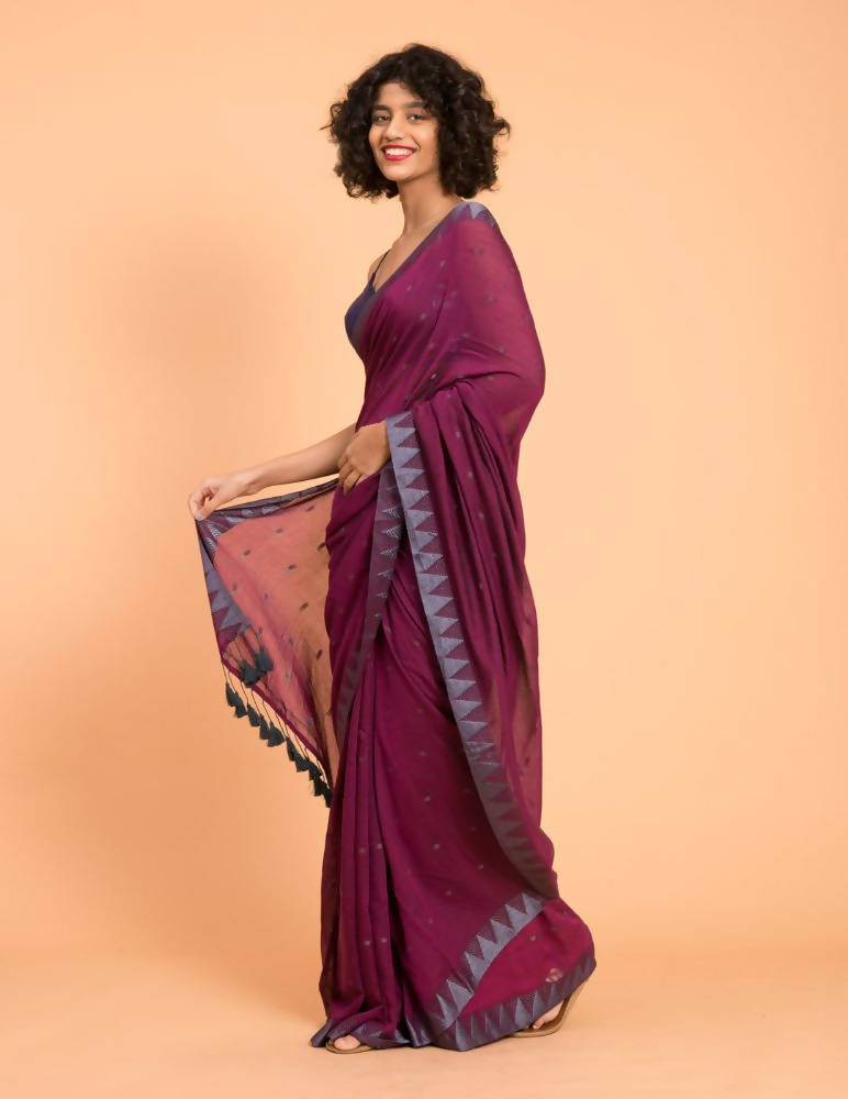Suta Purple Grey Woven Design Saree With Tasseled Pallu