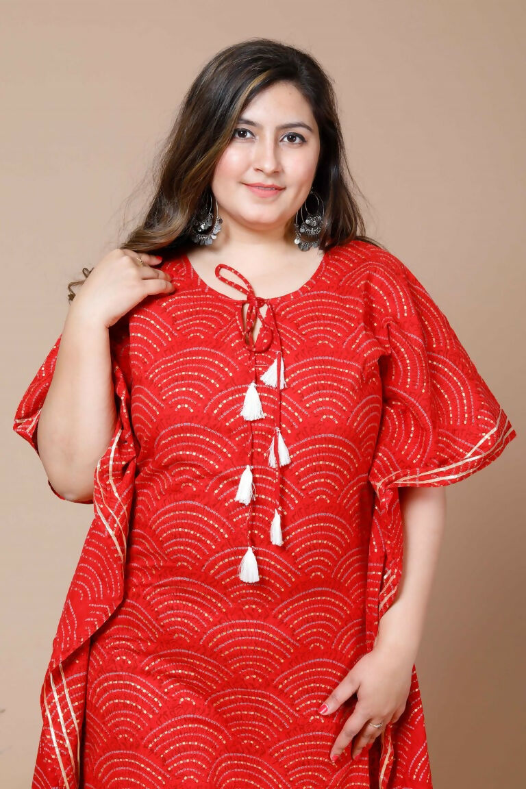 Miravan Women's Red Plus Size Cotton Festive Wear Kaftan