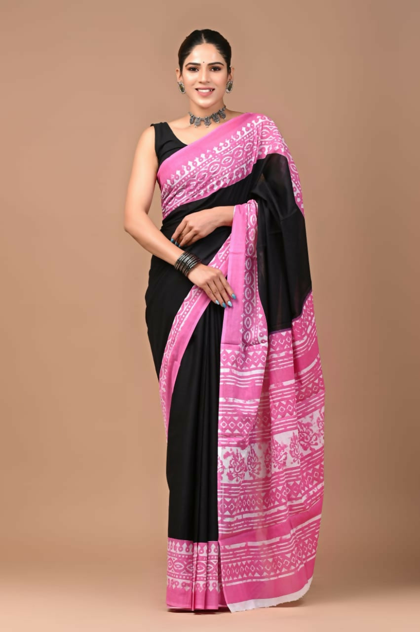 Exclusive Collection White Pink Beautiful Mulmul Cotton Saree