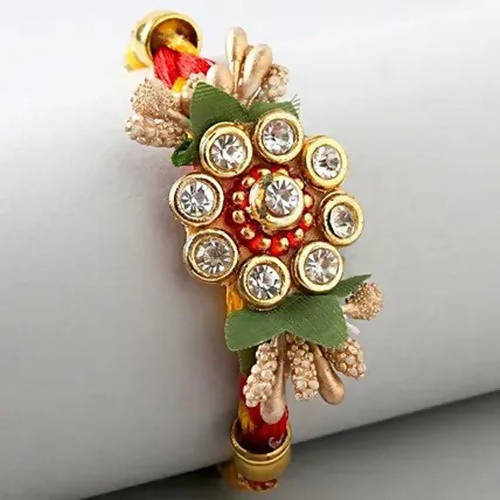 Designer Antique Rakhi & Kaju Katli Box