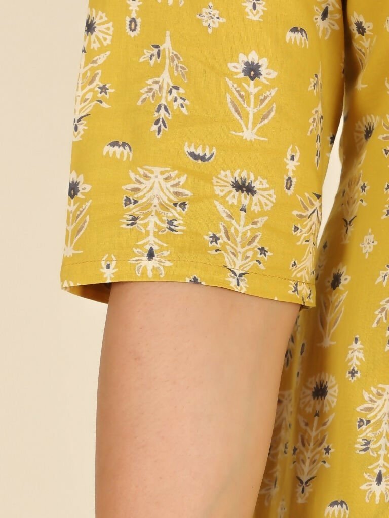 Aramya A-line Soft Cotton Butti Print Women's Kurta Set - Yellow