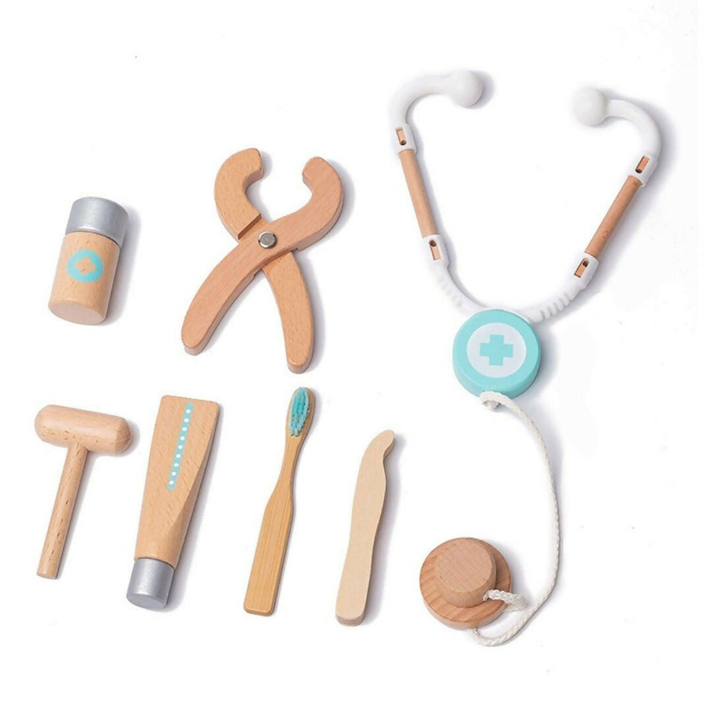 Nesta Toys Wooden Doctor Set for Kids, Pretend Play 18 Pcs Dentist Medical Kit for Kids (3-8 Years)