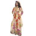 Vegaa Fashion Cream Chinon Silk Embroidered Digital Print Festive Look Gown With Dupatta