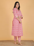 Aramya Straight Soft Cotton Abstract Print Women's Kurta Set - Pink