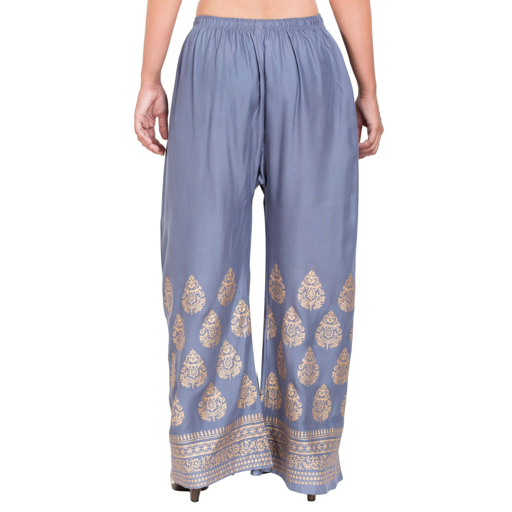 PAVONINE Grey Color Golden Printed Rayon Fabric Sharara For Women & Girls