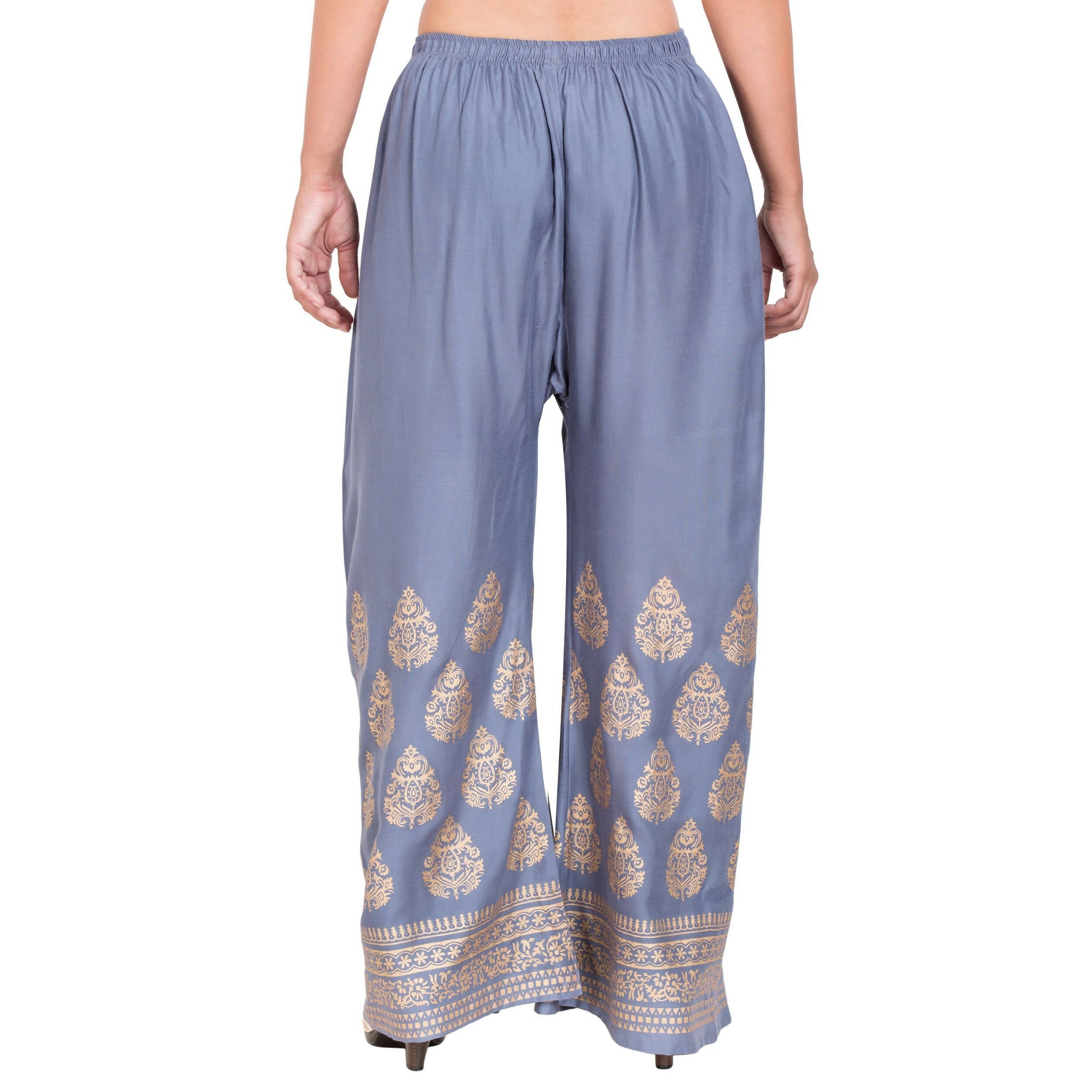 PAVONINE Grey Color Golden Printed Rayon Fabric Sharara For Women & Girls