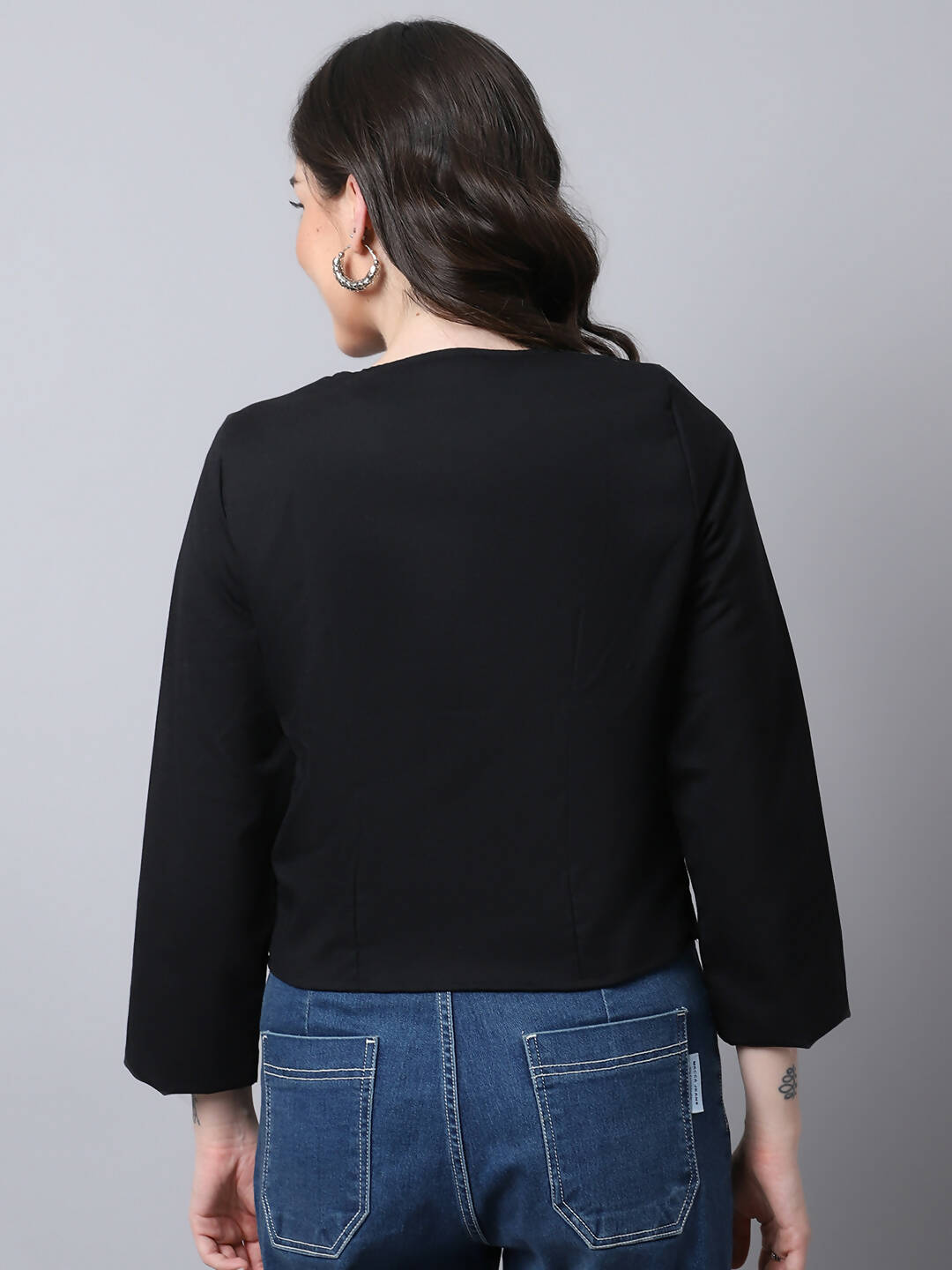 Even Apparels Black Linen Cotton Open Front Statement Women's Jacket