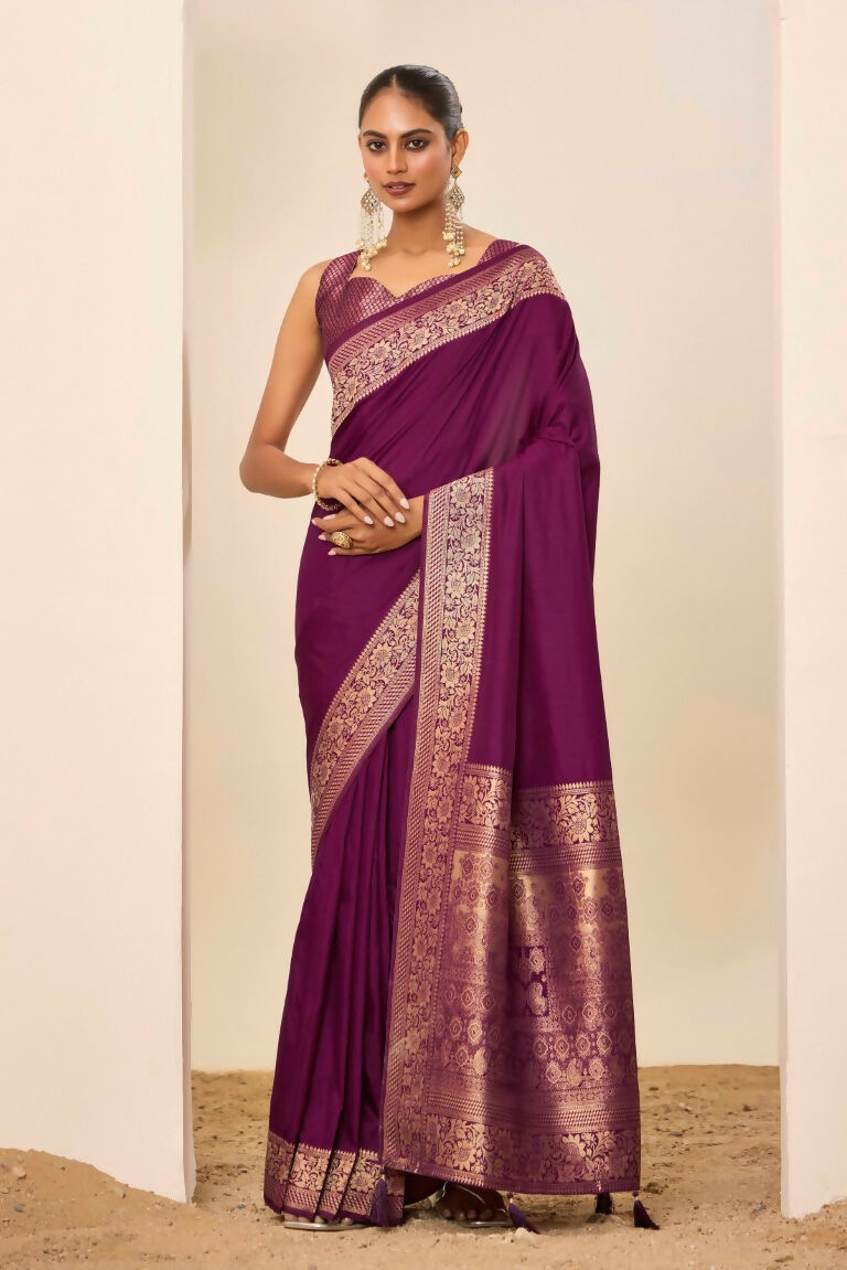 Wine Dolla Silk Wevon Galla Designer Saree - Zeel