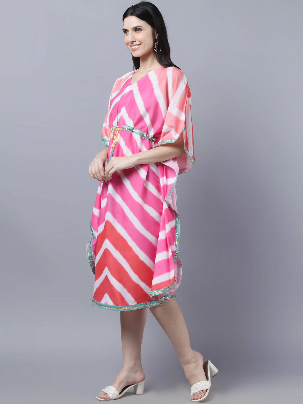 Myshka Women's Multicoloured Striped Kaftan Dress