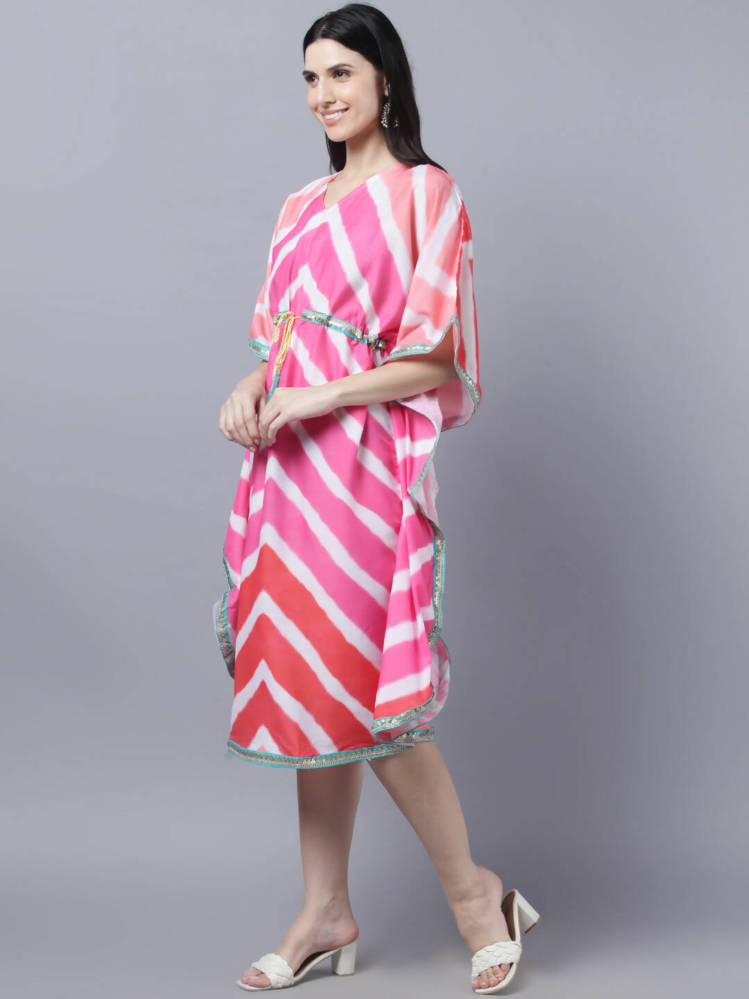 Myshka Women's Multicoloured Striped Kaftan Dress
