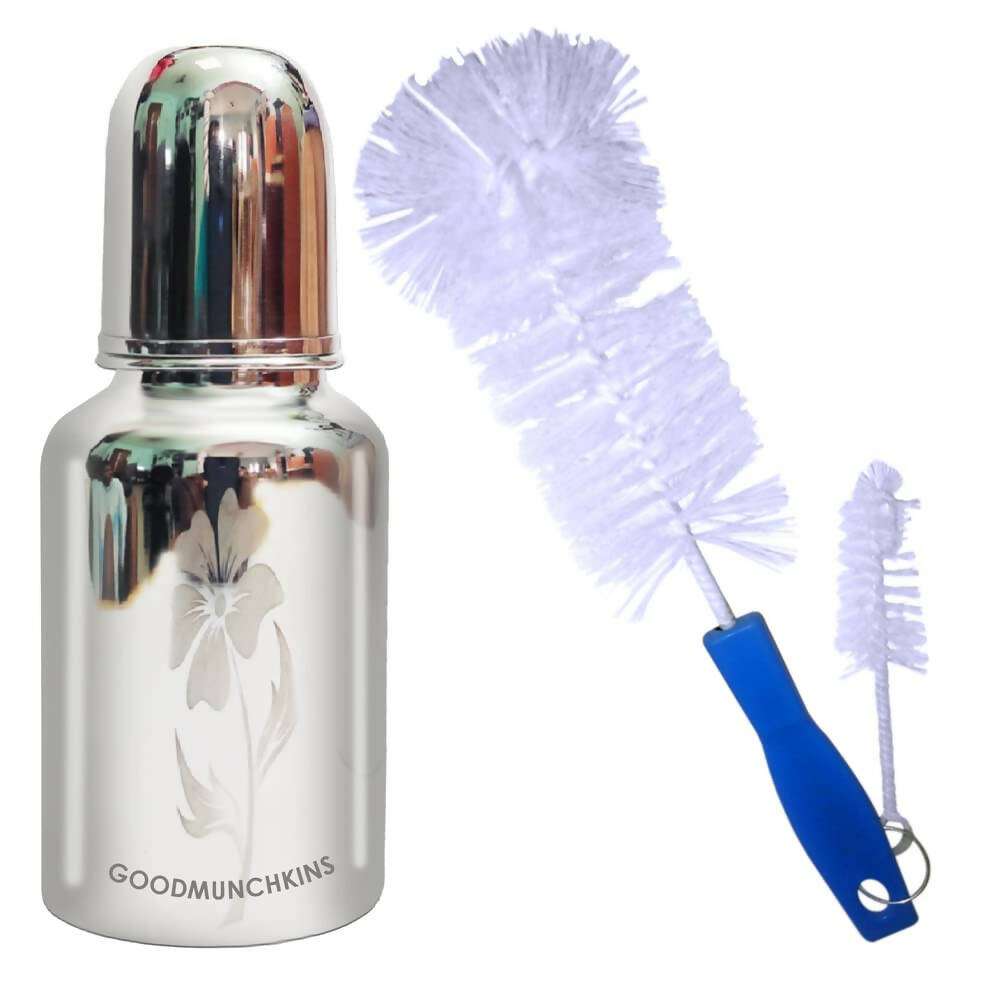 Goodmunchkins Stainless Steel Baby Feeding Bottle 304 Grade for Infants/Toddlers with Bottle Cleaning Brush-300ml