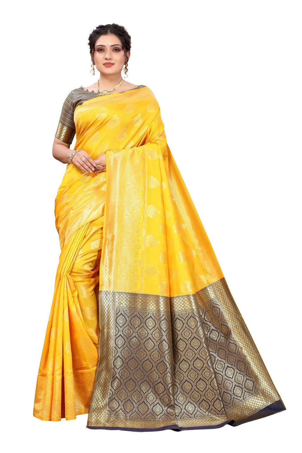 Vamika Ethnic Fire Yellow Weaving Banarasi Jacquard Saree