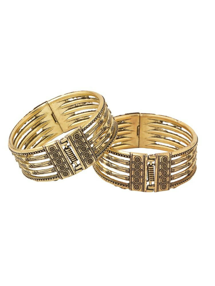 NVR Women Set of 2 Gold-Polished Oxidised Bangles