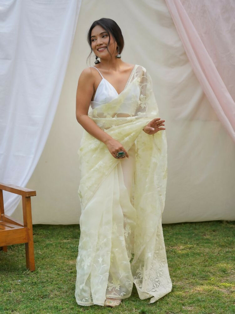 Vamsee Ishaq Yellow Organza Saree